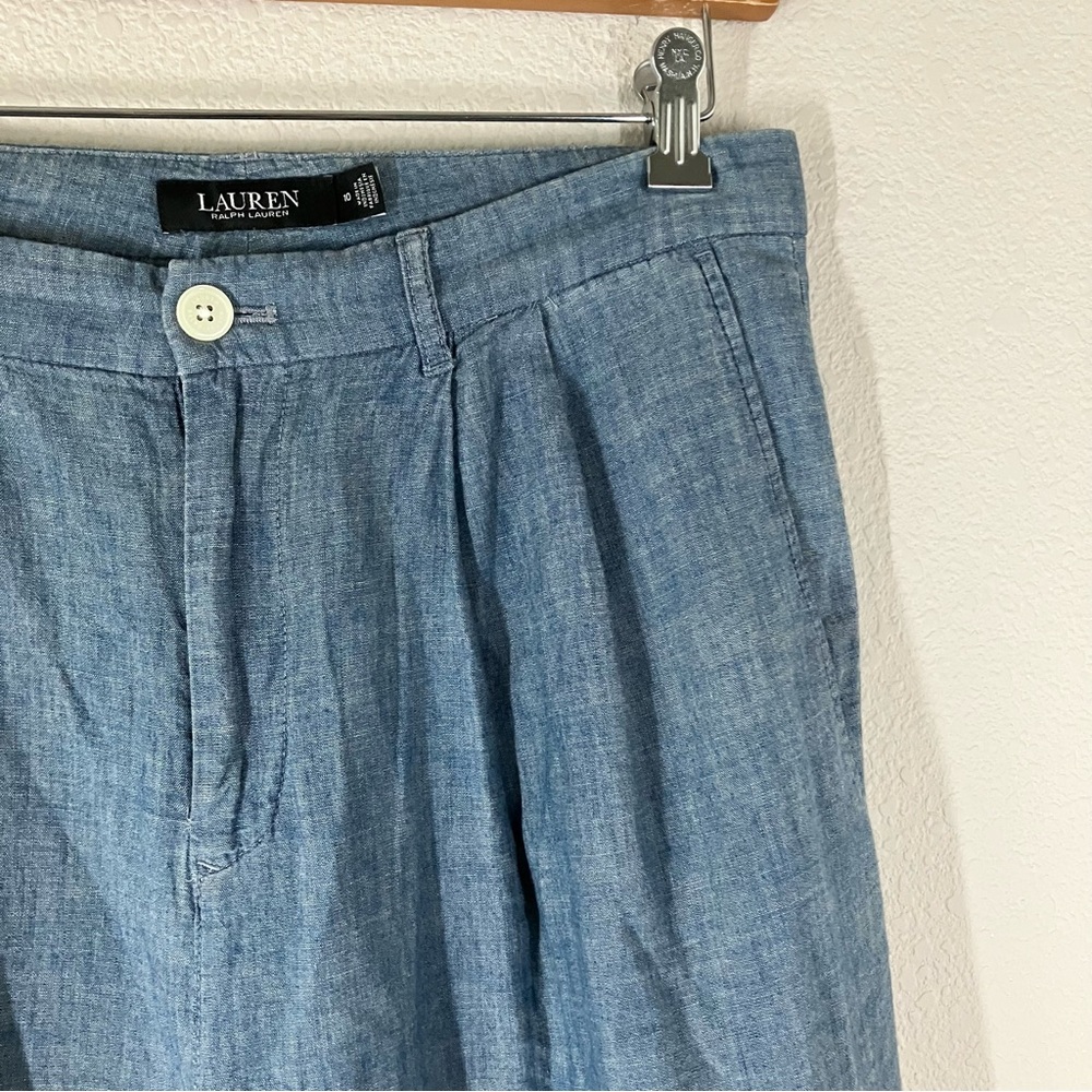 LAUREN RL Wide Leg Chambray Trouser Pants Size 10 Pleated Old Money Heritage - Picture 5 of 10